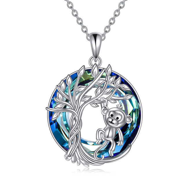 Collana in argento sterling con ciondolo rotondo a forma di scimmia e albero della vita-1