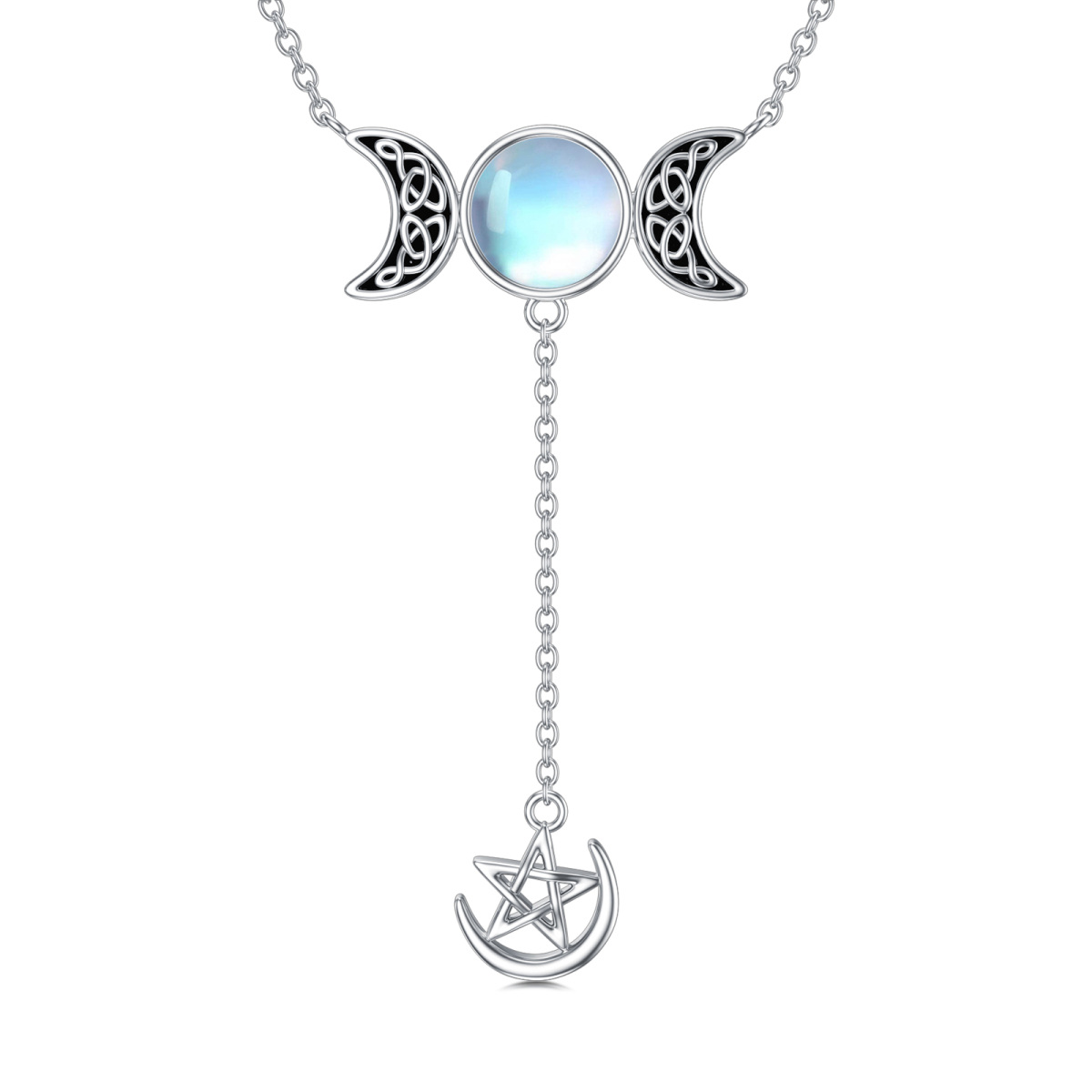 Collier avec pendentif en cristal de lune ronde en argent sterling-1