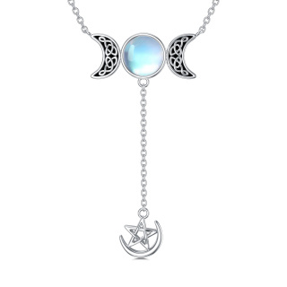 Sterling Silver Round Moon Crystal Pendant Necklace-9