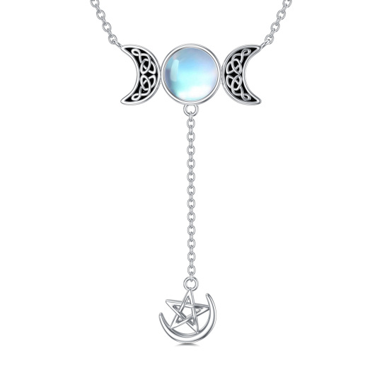 Sterling Silver Round Moon Crystal Pendant Necklace