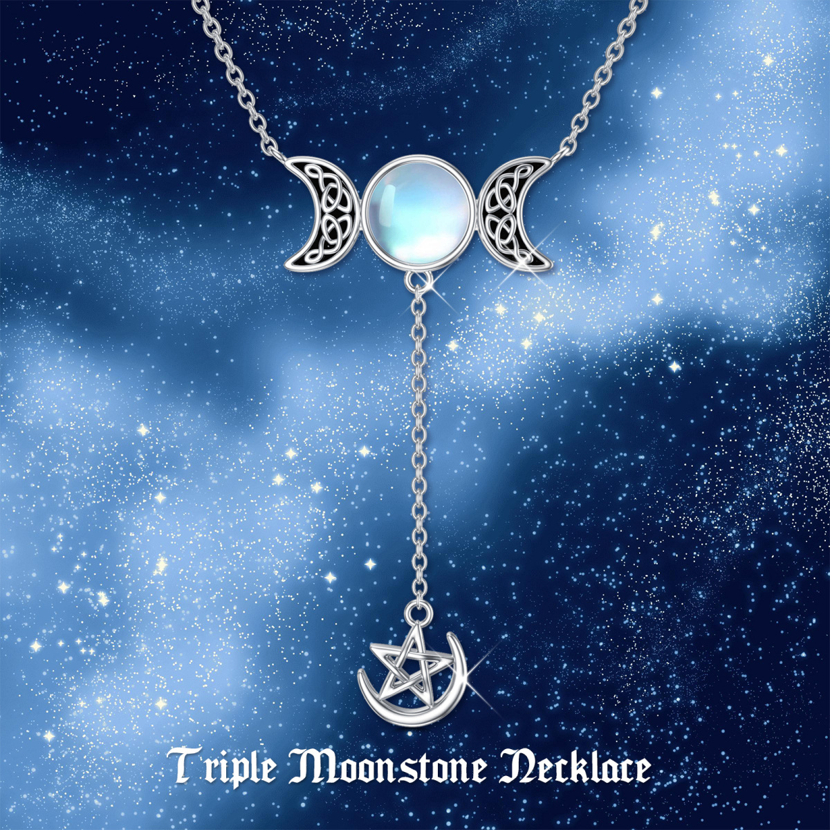 Collier avec pendentif en cristal de lune ronde en argent sterling-4