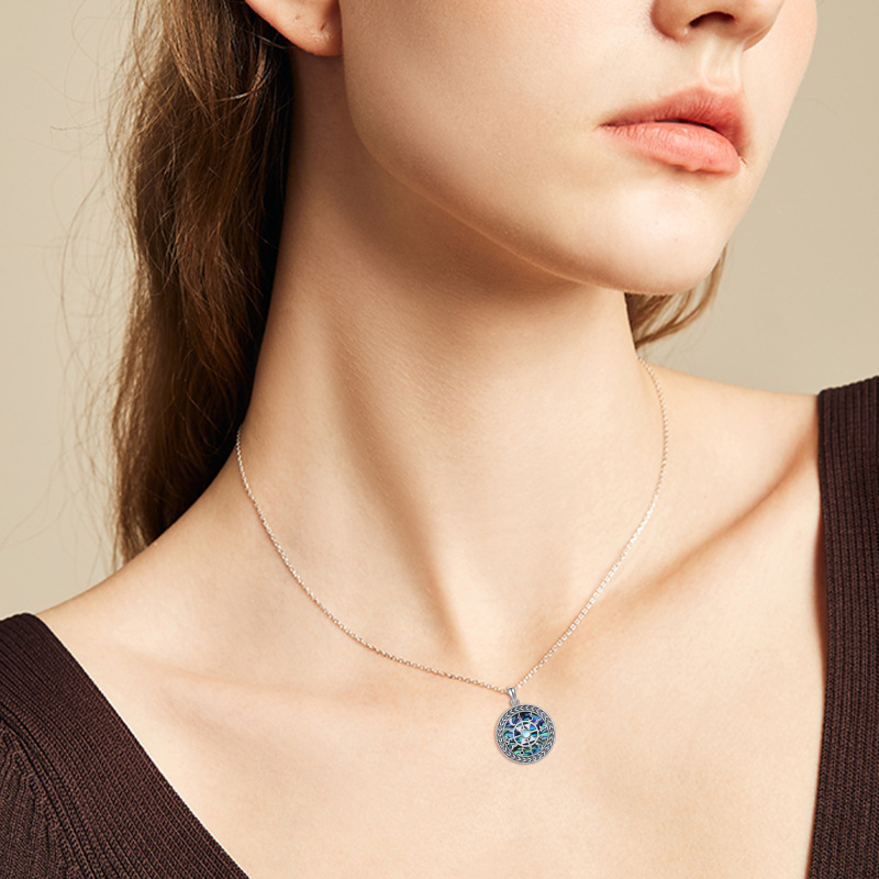 Sterling Silver Round Moonstone & Abalone Shellfish Celtic Knot Pendant Necklace-2