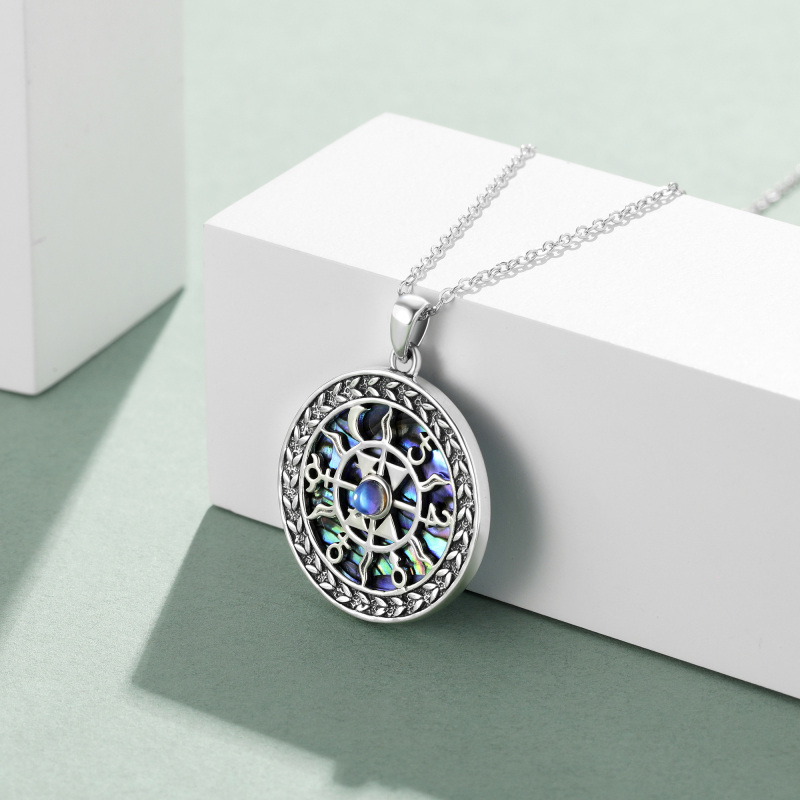 Sterling Silver Round Moonstone & Abalone Shellfish Celtic Knot Pendant Necklace-3