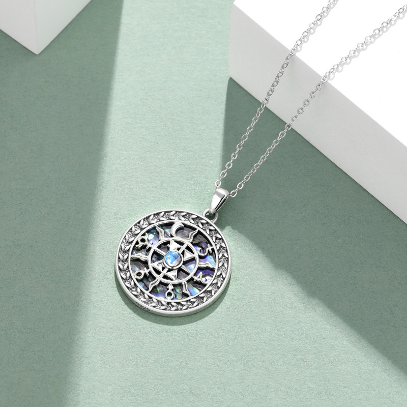 Sterling Silver Round Moonstone & Abalone Shellfish Celtic Knot Pendant Necklace-4