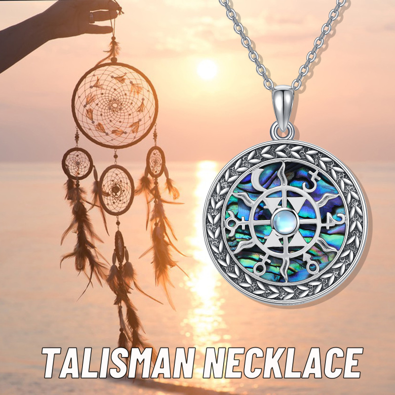 Sterling Silver Round Moonstone & Abalone Shellfish Celtic Knot Pendant Necklace-5