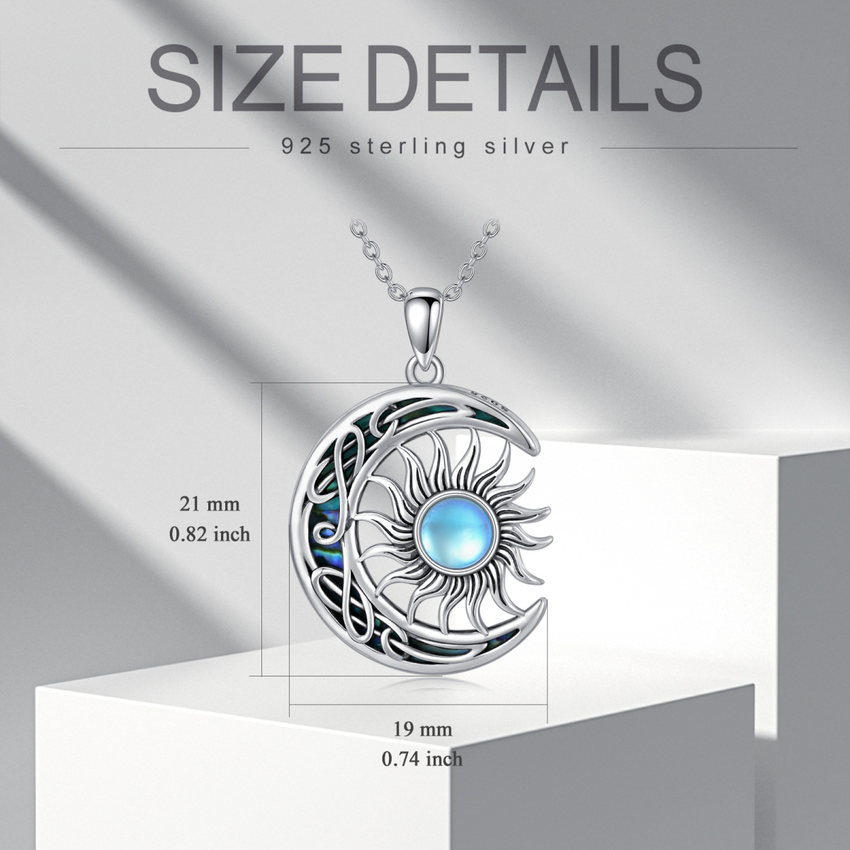 Sterling Silver Moon Abalone Shellfish With Moonstone Sun Pendant Necklace For Women-5