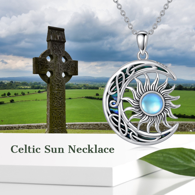 Collier en argent sterling avec pendentif lune et soleil en pierre de lune ronde et coquil-6