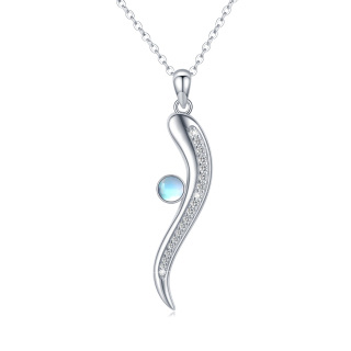 Sterling Silver Round Moonstone Bar Pendant Necklace-5