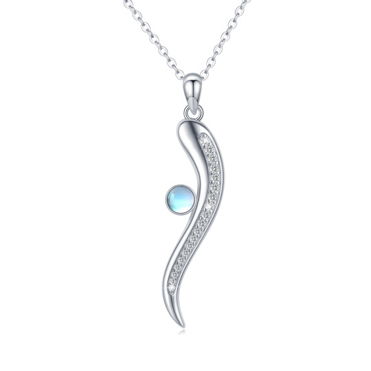 Sterling Silver Round Moonstone Bar Pendant Necklace