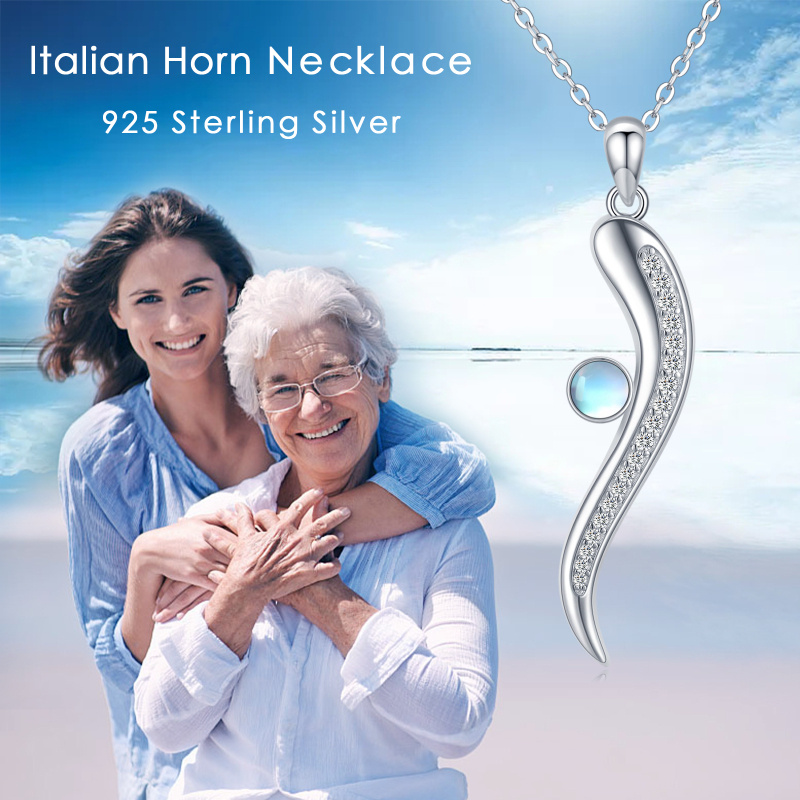 قلادة من الفضة الإسترلينية على شكل حجر القمر المستدير-4