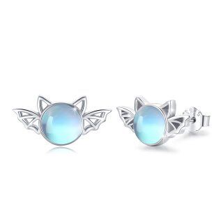 Sterling Silver Round Moonstone Bat Stud Earrings-28