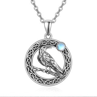 Sterling Silver Round Moonstone Bird & Celtic Knot Pendant Necklace-10