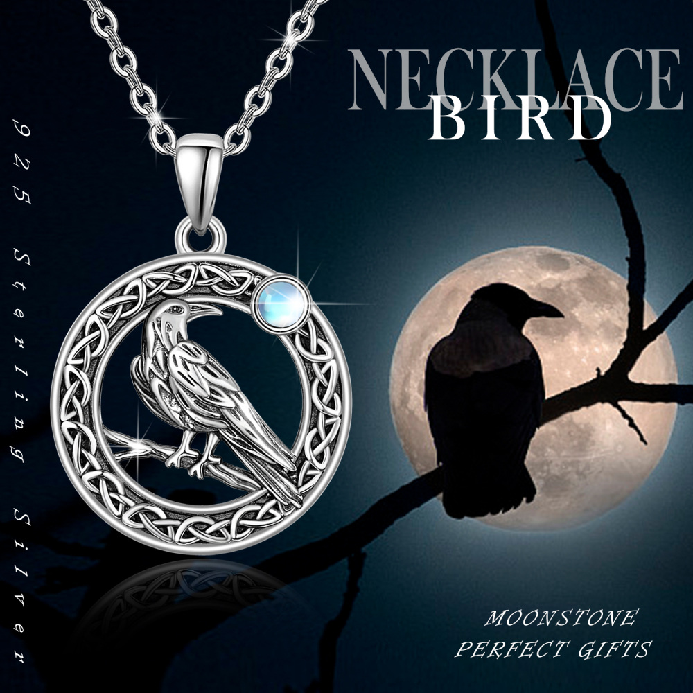 Sterling Silver Round Moonstone Bird & Celtic Knot Pendant Necklace-4