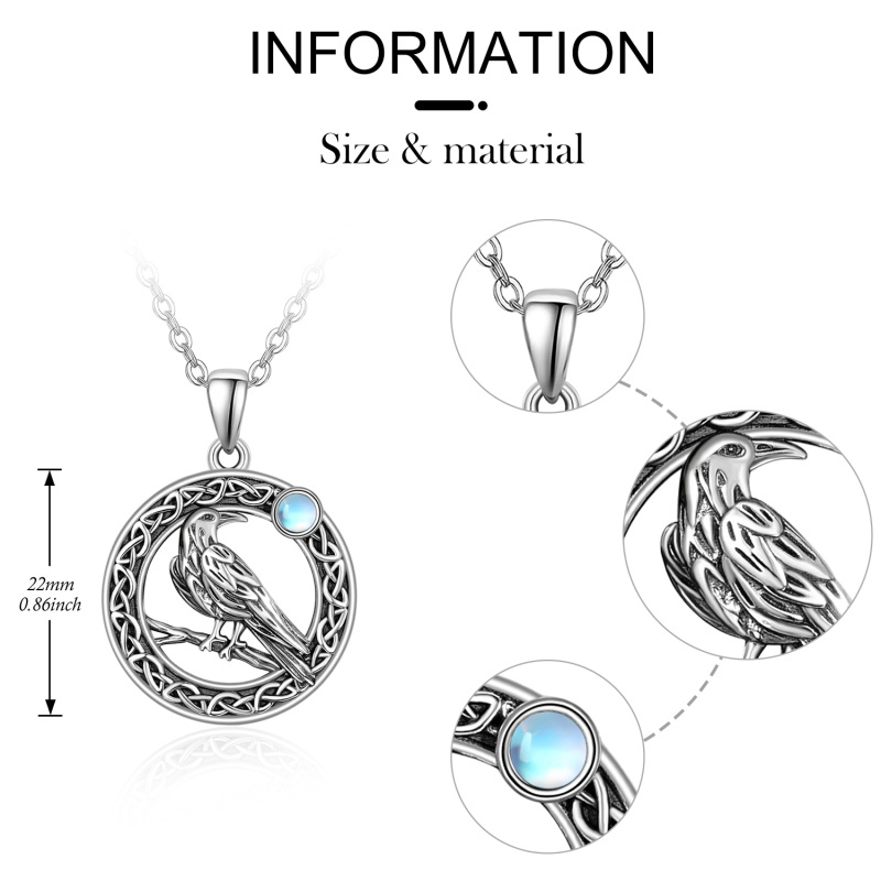 Collana in argento sterling con ciondolo a forma di uccello e nodo celtico in pietra lunare rotonda-5