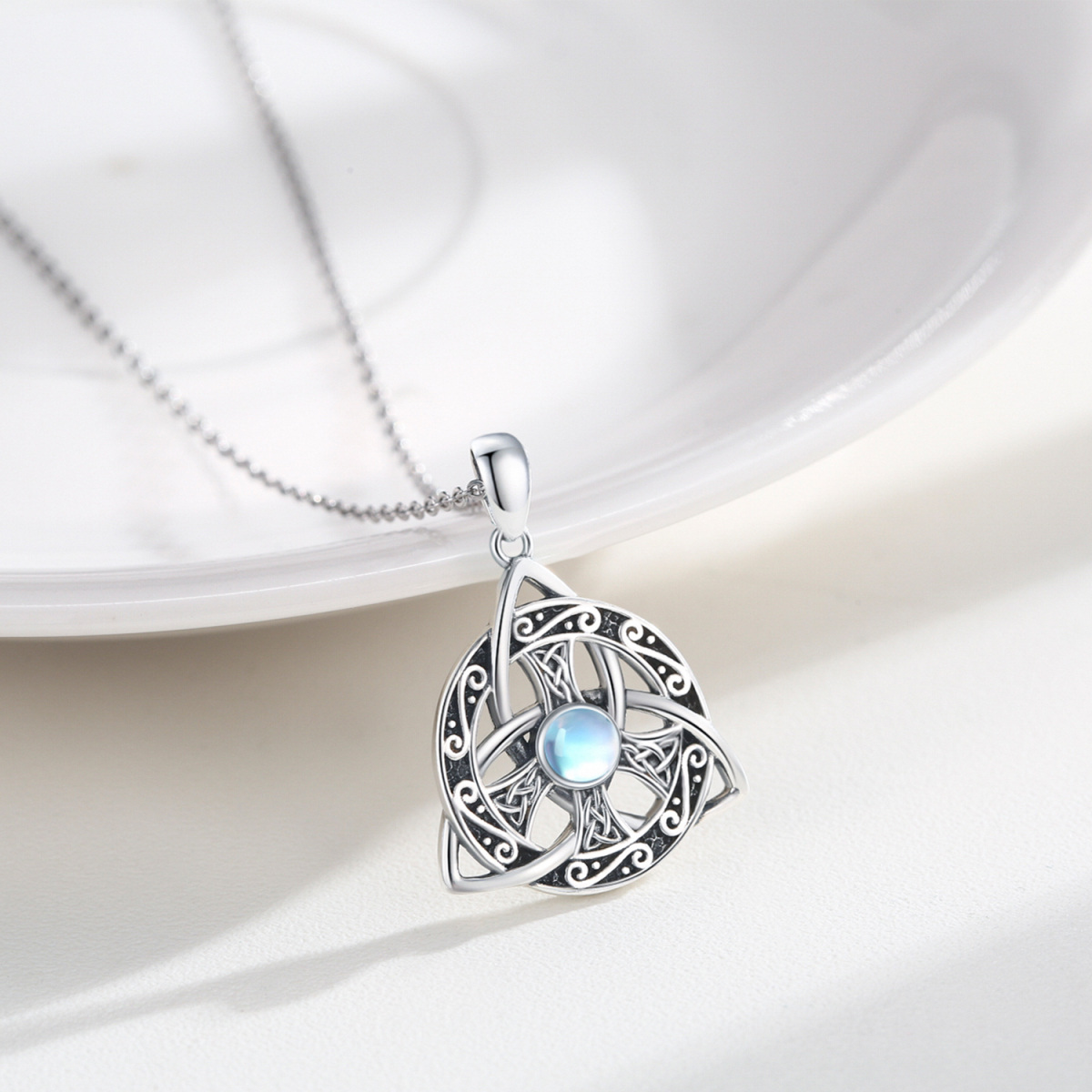 Collier en argent sterling avec pendentif nœud celtique et symbole de paix en pierre de lu-3