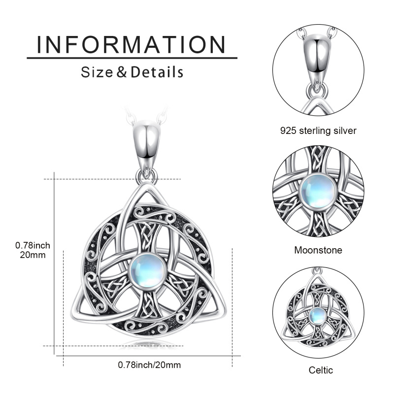 Sterling Silver Round Moonstone Celtic Knot & Peace Symbol Pendant Necklace-5