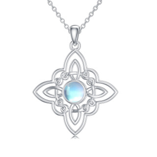 Sterling Silver Round Moonstone Celtic Knot Pendant Necklace-4