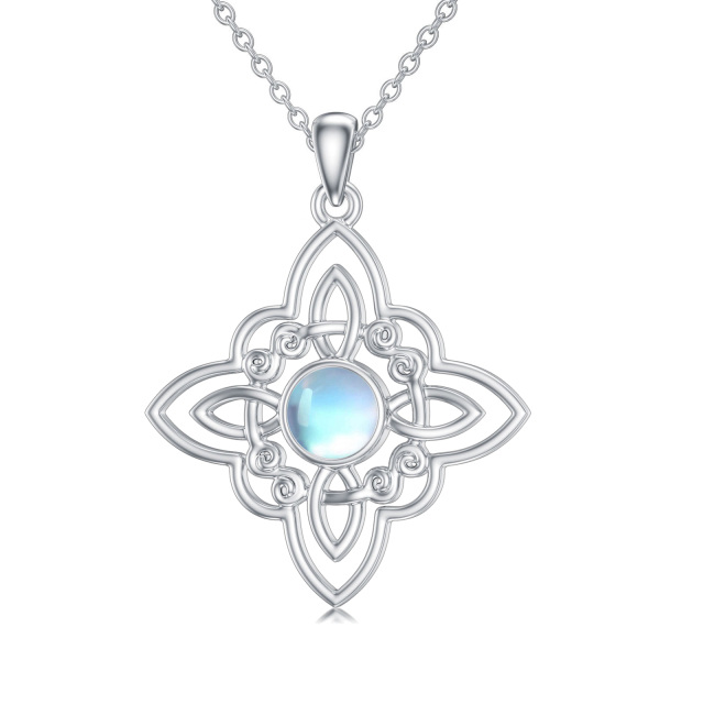 Sterling Silver Round Moonstone Celtic Knot Pendant Necklace