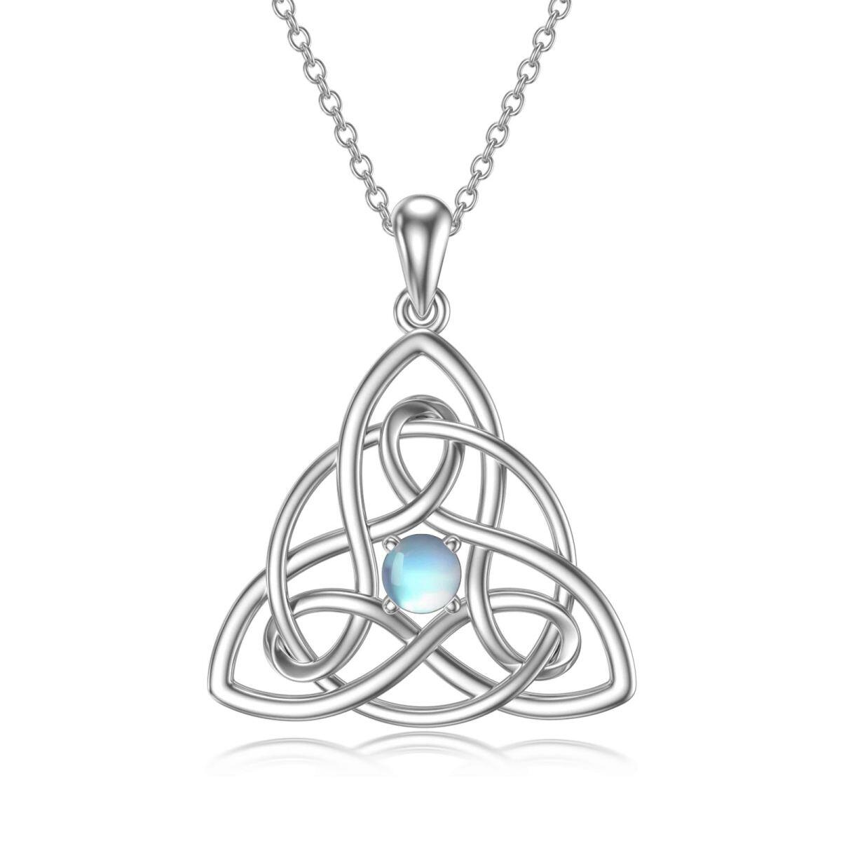 Sterling Silver Round Moonstone Celtic Knot Pendant Necklace-1