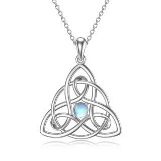 Sterling Silver Round Moonstone Celtic Knot Pendant Necklace-6