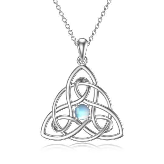 Collana con ciondolo a nodo celtico in pietra lunare rotonda d'argento sterling