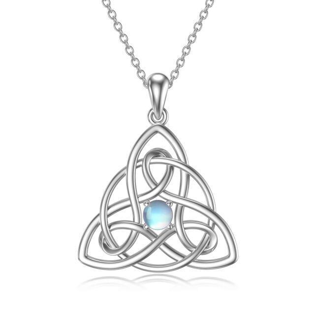 Sterling Silver Round Moonstone Celtic Knot Pendant Necklace-1