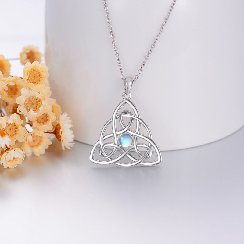 Sterling Silver Round Moonstone Celtic Knot Pendant Necklace-4