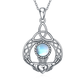 Sterling Silver Round Moonstone Celtic Knot Pendant Necklace-14