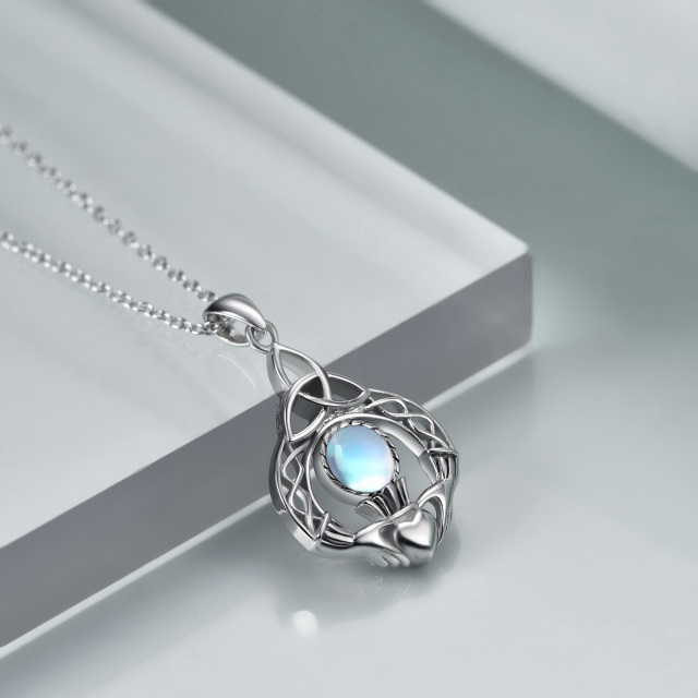 Collana con ciondolo a nodo celtico in pietra lunare rotonda d'argento sterling-4