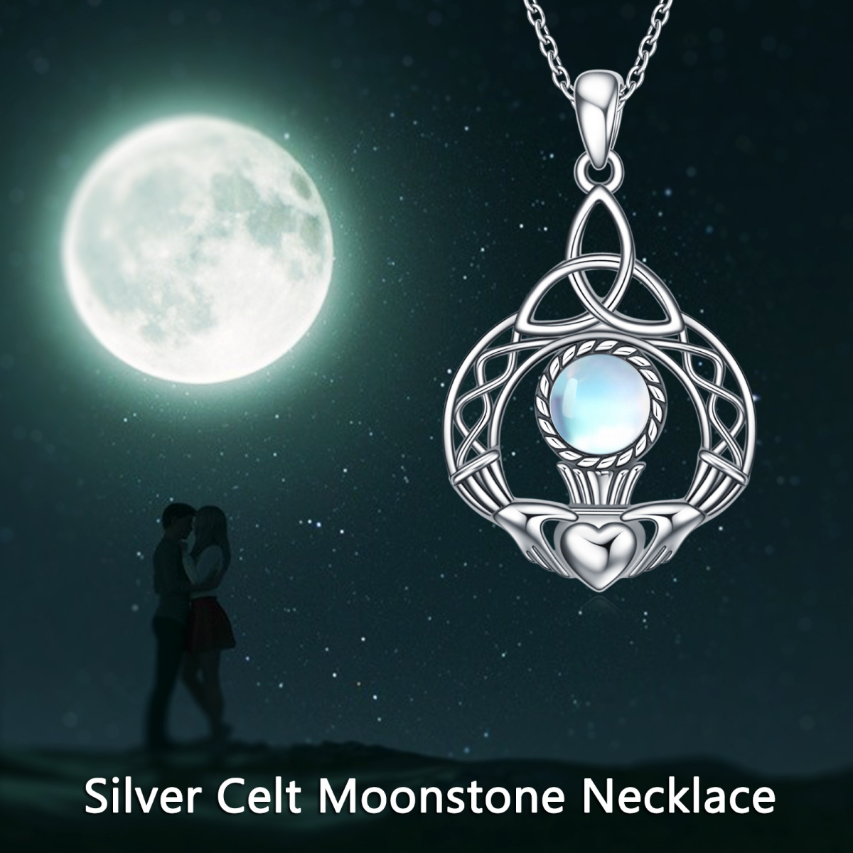 Collier en argent sterling avec pendentif nœud celtique en pierre de lune ronde-6