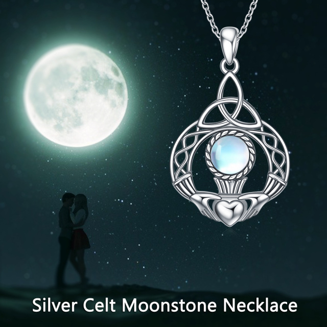 Collana con ciondolo a nodo celtico in pietra lunare rotonda d'argento sterling-6