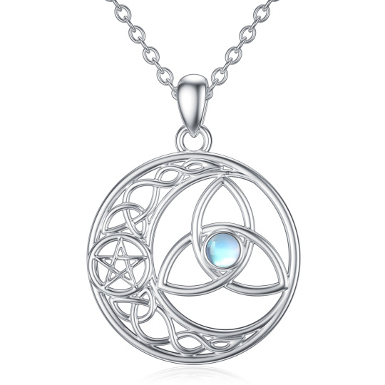 Collana con ciondolo a forma di cerchio e pentagramma in pietra lunare rotonda in argento sterling