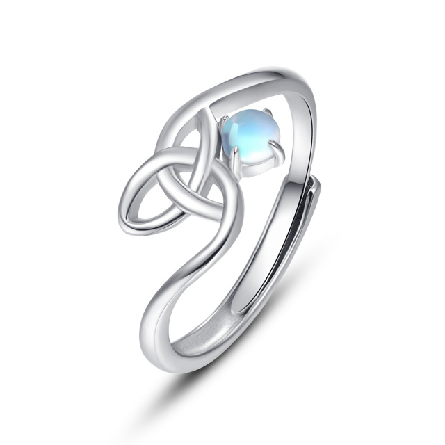 Anello con nodo celtico in pietra lunare rotonda in argento sterling-1