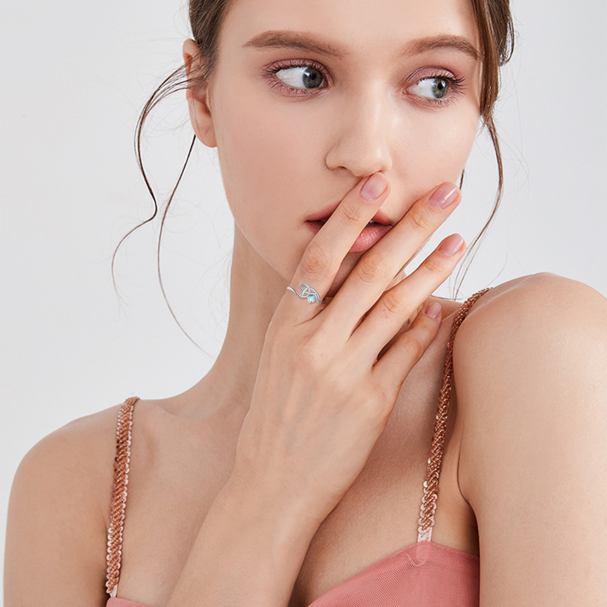 Bague en argent sterling avec nœud celtique en pierre de lune ronde-2