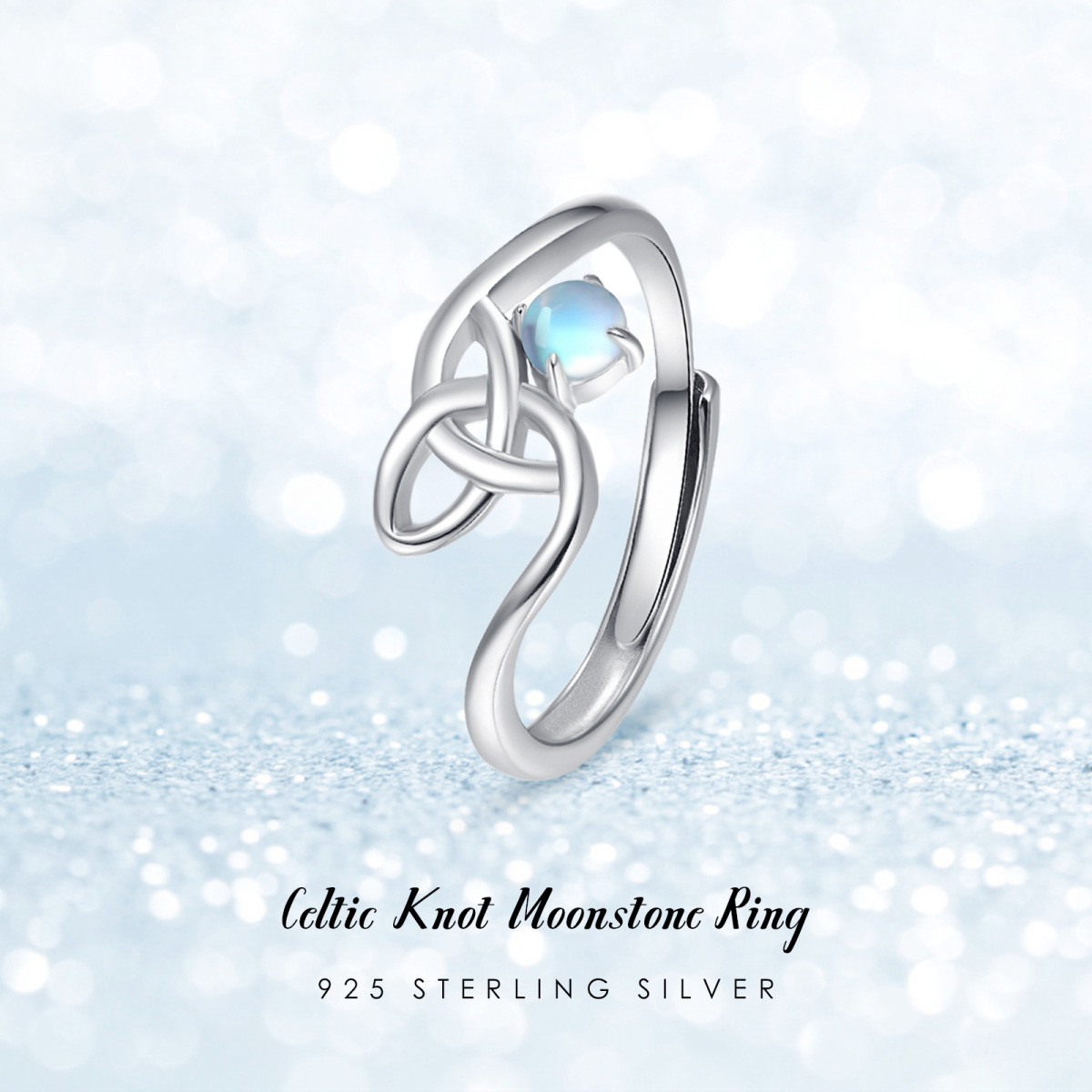 Sterling Silver Round Moonstone Celtic Knot Ring-4