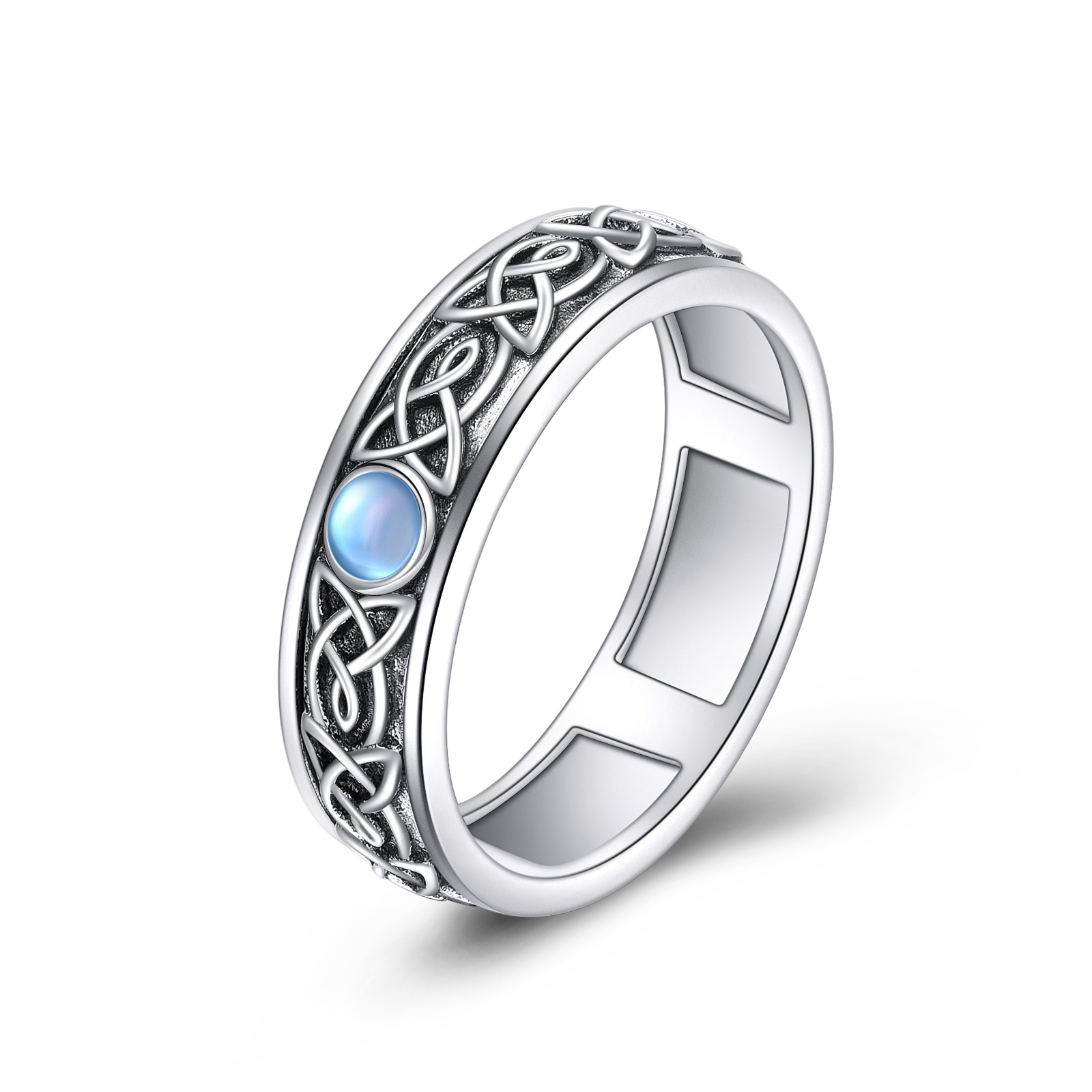 Image of Sterling Silver Round Moonstone Celtic Knot Spinner Ring