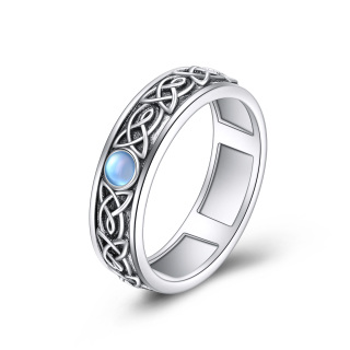 Sterling Silver Round Moonstone Celtic Knot Spinner Ring-38