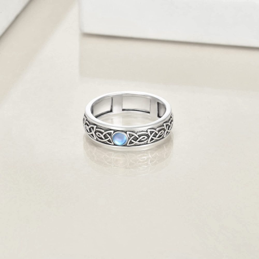 Bague tournante en argent sterling avec pierre de lune ronde et nœud celtique-3