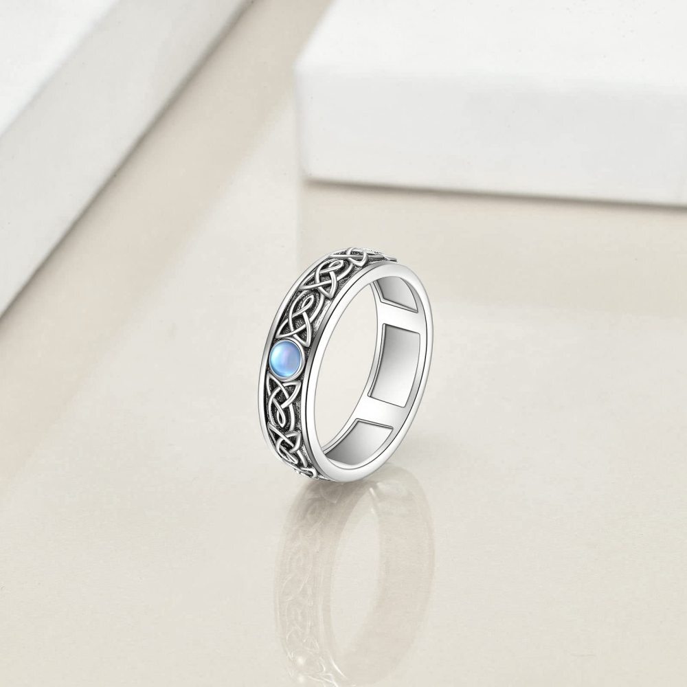 Bague tournante en argent sterling avec pierre de lune ronde et nœud celtique-4