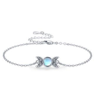 Sterling Silver Round Moonstone Celtic Knot & Triple Moon Goddess Charm Bracelet-48