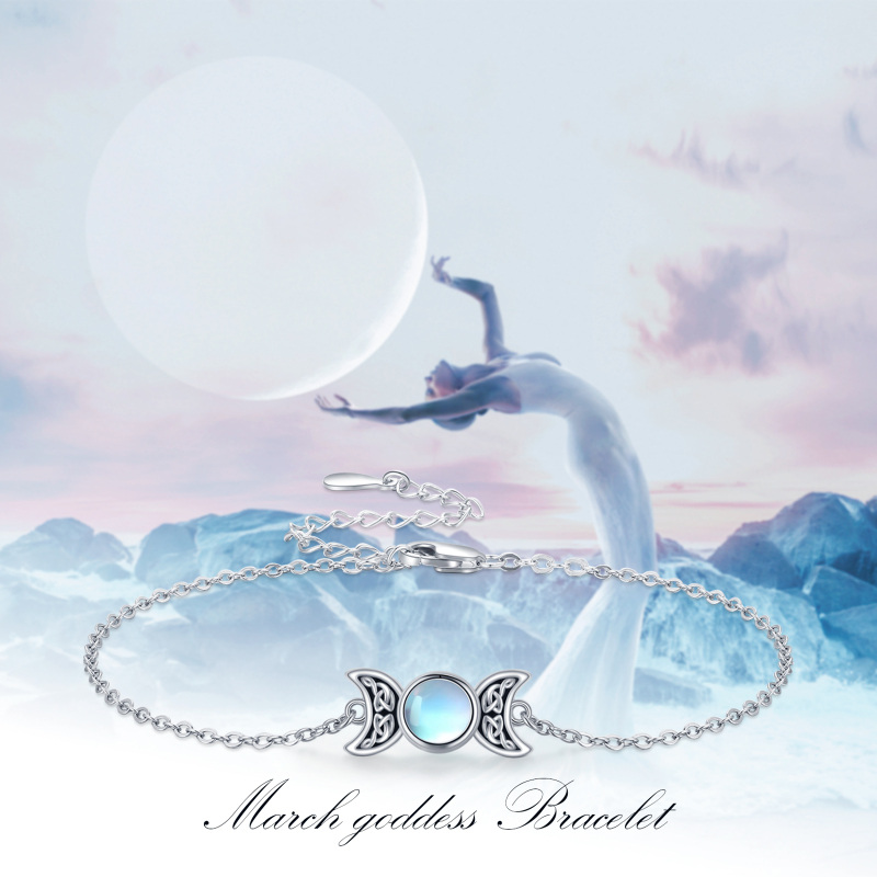 Sterling Silver Round Moonstone Celtic Knot & Triple Moon Goddess Charm Bracelet-5