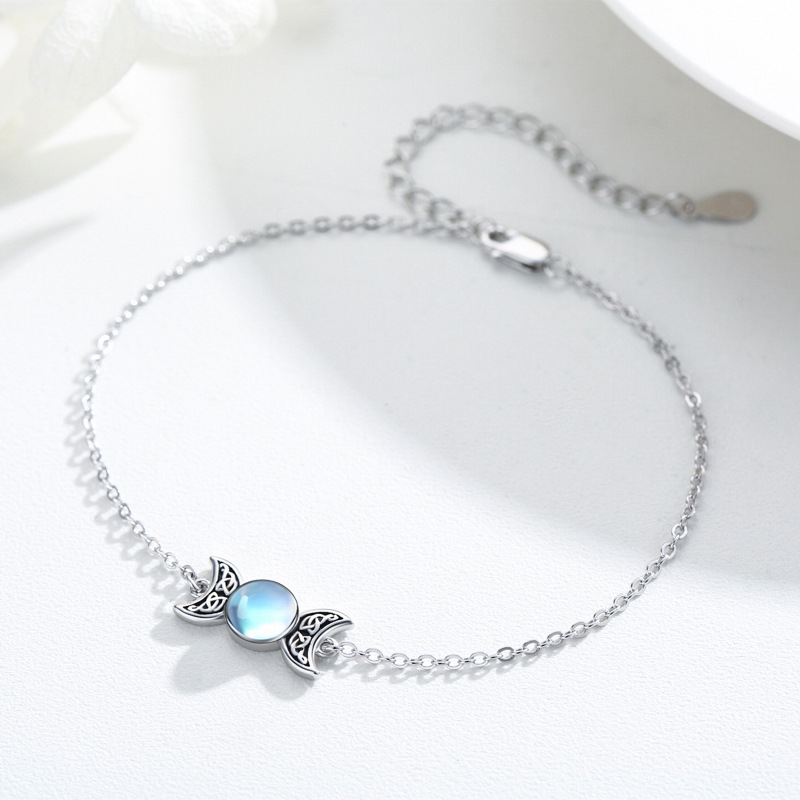 Sterling Silver Round Moonstone Celtic Knot & Triple Moon Goddess Charm Bracelet-6
