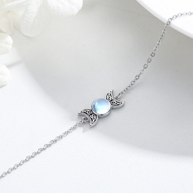 Sterling Silver Round Moonstone Celtic Knot & Triple Moon Goddess Charm Bracelet-7