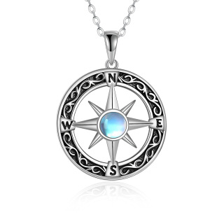 Sterling Silver Round Moonstone Compass Pendant Necklace Gift for Graduates-46