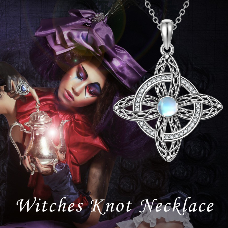 Sterling Silver Round Moonstone Cross Celtic Knot Pendant Necklace-3