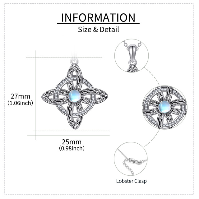 Sterling Silber Runde Mondstein Kreuz keltischen Knoten Anhänger Halskette-6