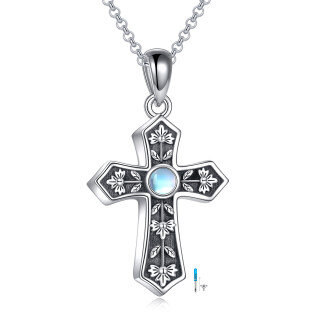 Sterling Silver Round Moonstone Cross Urn Necklace for Ashes-24