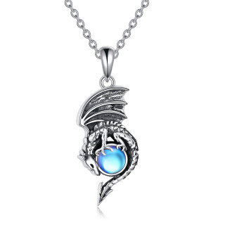 Sterling Silver Round Moonstone Dragon Urn Necklace for Ashes-24