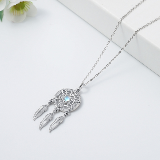 Collier en argent sterling avec pendentif attrape-rêves en pierre de lune ronde-4