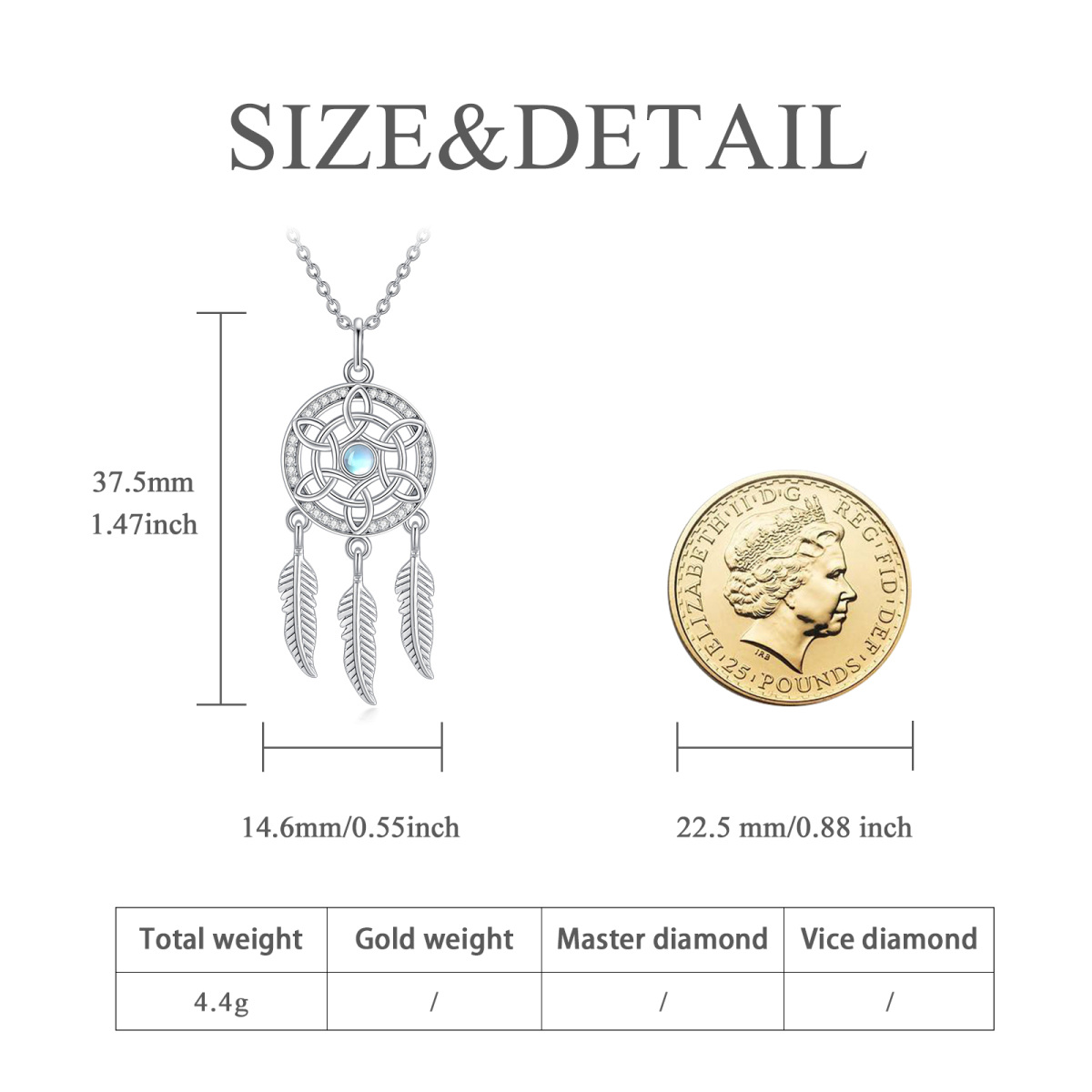 Sterling Silber Runde Mondstein Dream Catcher Anhänger Halskette-5